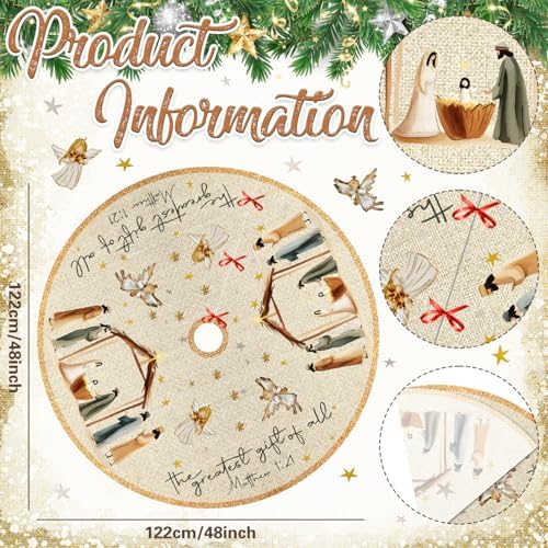 Christmas Tree Skirt Nativity Scene,Jesus Christmas Tree Skirt 48Inch - Image 2