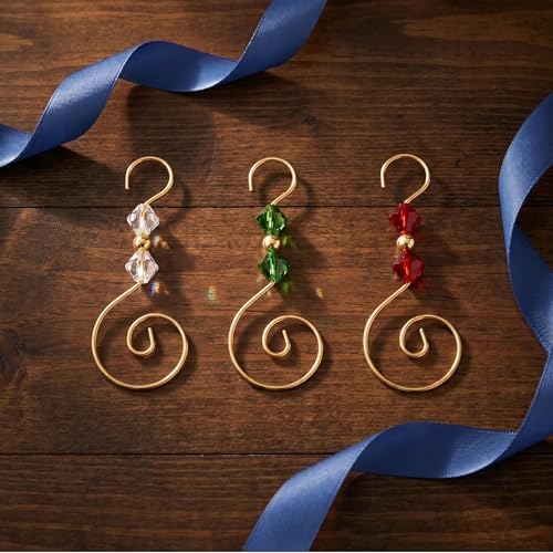 30 PCS Christmas Ornament Hooks, S-Shaped Gold Metal Wire Hangers with 3 Colors Crystal Beads ?€? for Tree Decor, Suncatcher, Party Crafts - Image 5