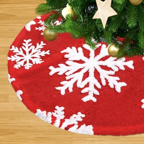 Red 36 inch Tree Skirts Christmas Tree Skirt Xmas Tree Mat Snowflakes Fur Fabric for New Year Party Christmas Tree Decor by LJIE-House