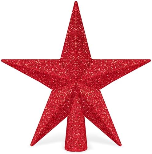 1PCS Star Tree Topper, 4" Red Christmas Tree Topper Glitter Decorations, 3D by QZYL