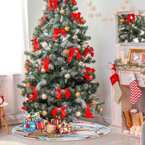 Gingerbread Snowman Christmas Tree Skirt Small Xmas Tree Skirts Decorations 36 in Burlap Tree Mat Cover for 4 ft Trees Holiday Party - Image 6