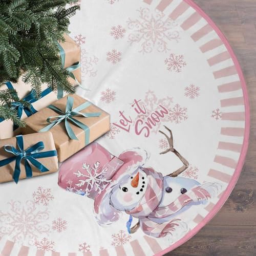 Christmas Tree Skirt 48 Inch Pink Snowman Decorations for Christmas Tree by BULINGLY