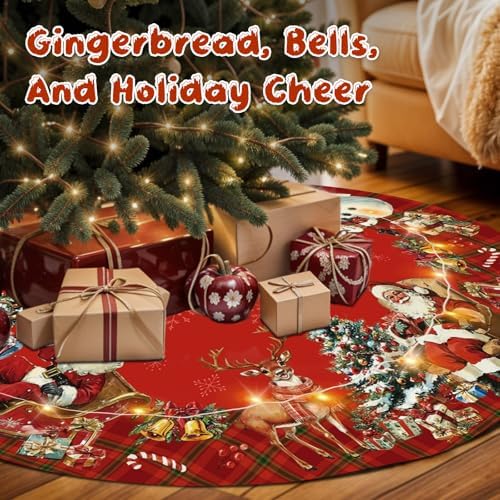 Christmas Tree Skirt with LED Lights, 36 Inch Christmas Skirt Tree Decoration with Snowman Santa, Xmas Trees Mat for Under Trees Holiday Party Indoor Decorations, Winter Gift for Women Mom - Image 6