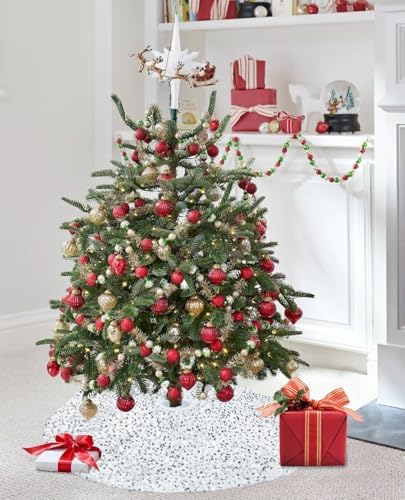 Small Tree Skirt Silver White Tree Skirt 24 Inches Christmas Tree Skirt Farmhouse Shiny Sequin Tree Skirts for Christmas Holiday Party Decorations - Image 5