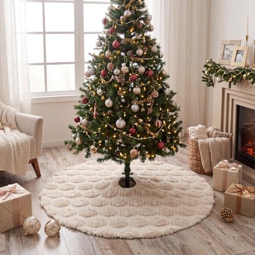 Thenshop Fall Tree Skirt 36 Inch Beige Plush with 3D Pumpkins - Image 4