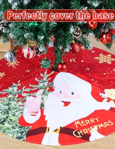 Multiwins 48 Inch Red Santa Claus with Snowflake Christmas Tree Skirt for Holiday Party Christmas Decorations - Image 3