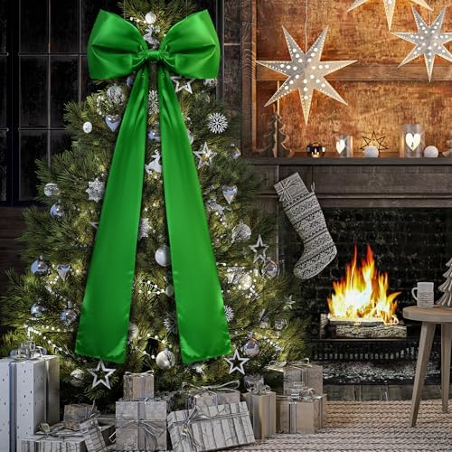 Daifunli 20 x 47 Inches Giant Satin Bow Christmas Tree Topper,Green - Image 6