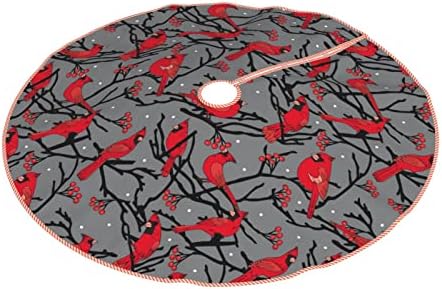 Christmas Tree Skirt 48 inches Red Birds Cardinals and Berries Winter Scene Gray Xmas Tree Skirts Mat Farmhouse Rustic Xmas Holiday Indoor Party Outdoor Decoration - Image 3