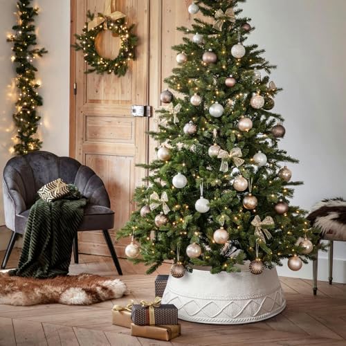 NIBESSER Knit Christmas Tree Collar White 30 Inches Ivory Tree Skirt Ring Tree Basket Plastics Sheets with Collar Cover Holiday Home Party Christmas Tree Decoration Xmas Ornaments - Image 5