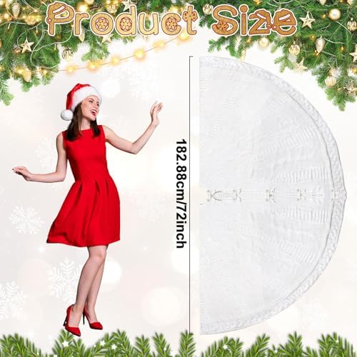 72 Inch Christmas Knitted Tree Skirt Giant White Chunky Xmas Tree Skirt Extra Large Braided Cable Knit Rustic Farmhouse Xmas Ornaments for Home Merry Christmas Holiday Winter Party Decoration - Image 2