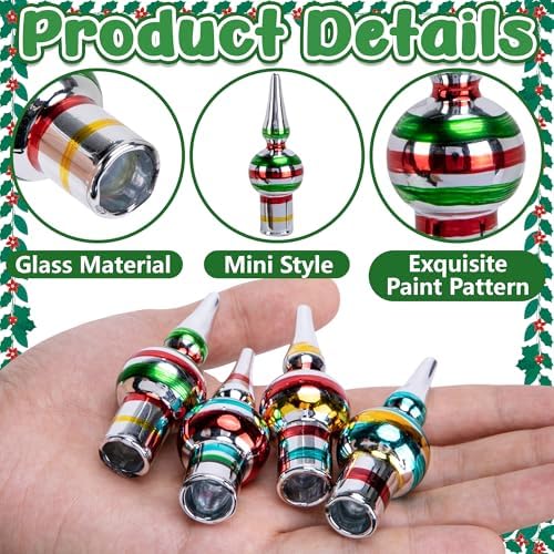 4 Pcs Christmas Vintage Glass Tree Topper, 3'' Blown Glass Xmas Treetop - Image 3