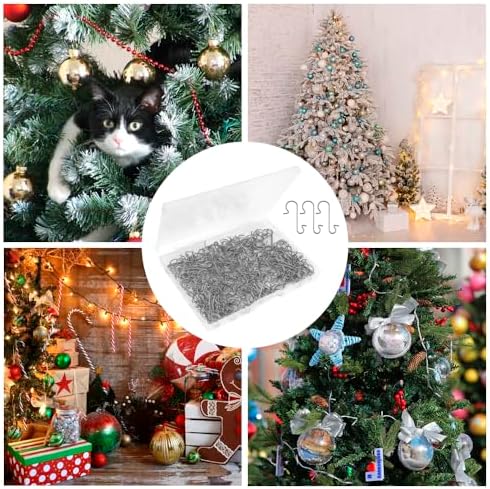 Ornament Hooks 200Pcs Silver Christmas Ornament Hooks for Christmas Trees Metal Wire Ornament Hangers 1.2" Mini Xmas Hanging Hooks Christmas Tree Hooks with Storage Box for Christmas Decor Party Ball - Image 6