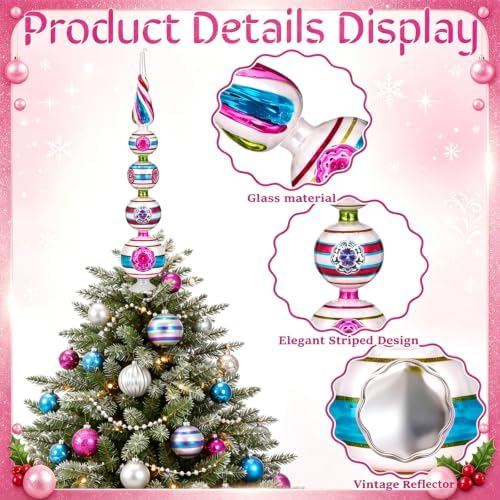 Roowest 16'' Bright Vintage Glass Christmas Trees Topper Retro Decor - Image 3