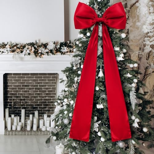 Daifunli 20 x 47 Inches Giant Satin Bow Christmas Tree Topper,Red - Image 5