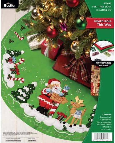 Bucilla, Felt Applique 43" Tree Skirt Kit, North Pole This Way, Perfect for DIY Arts and Crafts by FolkArt