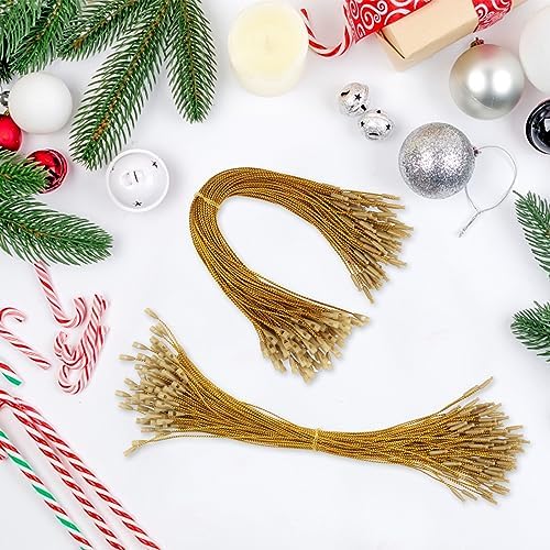 CCINEE 200 Pcs 7.9" Inch Christmas Ornaments String Hanger,Precut Ribbon Hook Metallic Gold Ornament String with Snap Fastener for Christmas Holiday Ornaments Hanging Decoration - Image 6