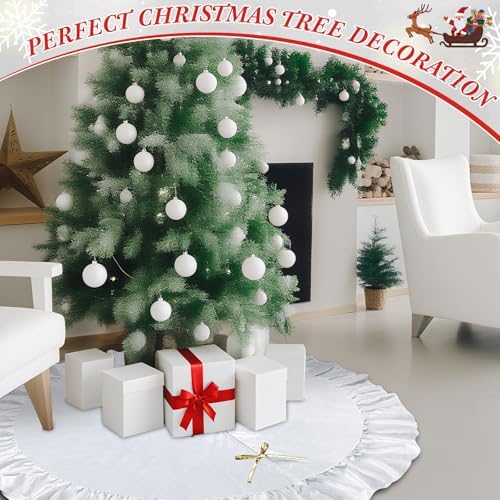48 Inches Velvet Christmas Tree Skirt Decorations Cream White Luxury Xmas Fur Plush Skirts for Merry Christmas Party Rustic Vintage Holiday Home Winter - Image 6