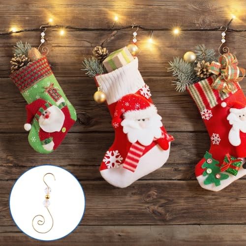 INCREWAY 100PCS Christmas Ornament Hooks, S-Shaped S-Shaped Hangers, Decorative Hooks with Crystal Beads for Hanging Ornaments, Christmas Stockings (Golden) - Image 6