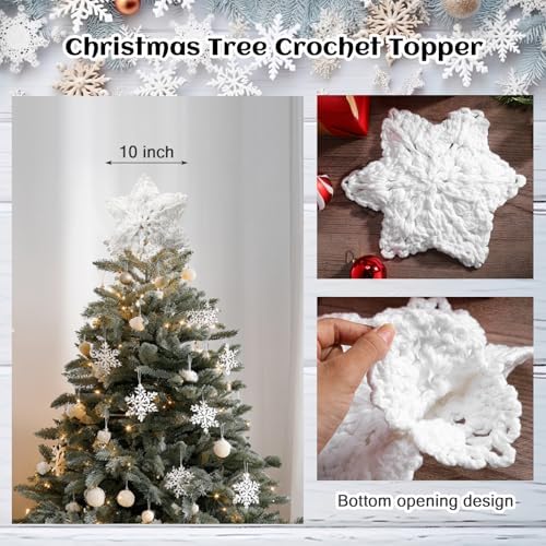 Syhood 10 Inch Snowflake Christmas Tree Topper, Crochet Snowflake Decor - Image 2