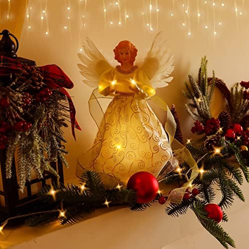 PEEKI Christmas Tree Topper, 12" Angel Treetop with Lights and Remote Control Timer, Christmas Tree Decoration for Holiday Ornament and Home Decor, Ivory and Gold - Image 4