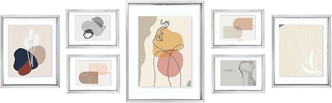 Golden State Art Silver Floating Picture Frame for 11X14, 2-8X10, 4-5X7 Photos, Metal, Modern or Contemporary, Wall Mount