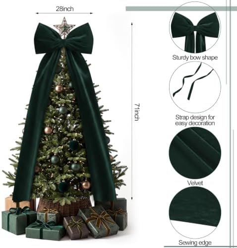 Knitgrip Extra Large Velvet Christmas Tree Topper Bow, Green, 71 Inch - Image 2