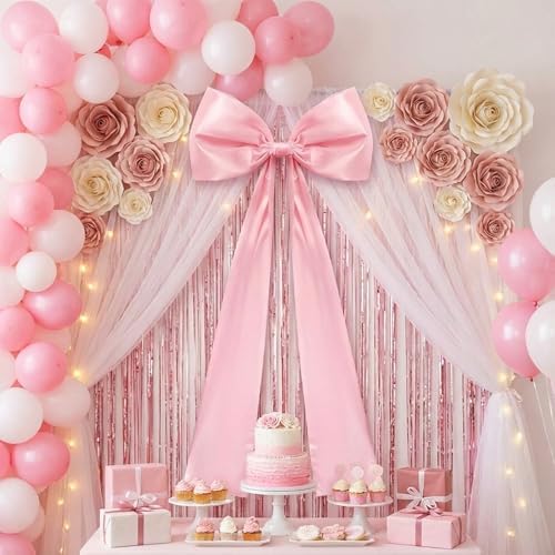 Daifunli 20 x 47 Inches Giant Satin Bow Christmas Tree Topper,Pink - Image 5