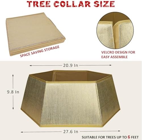 Blissun Fabric Christmas Tree Collar, Hexagonal Shiny Tree Ring, Willow Christmas Tree Skirt for Christmas Tree Decorations (Shiny Gold) - Image 2
