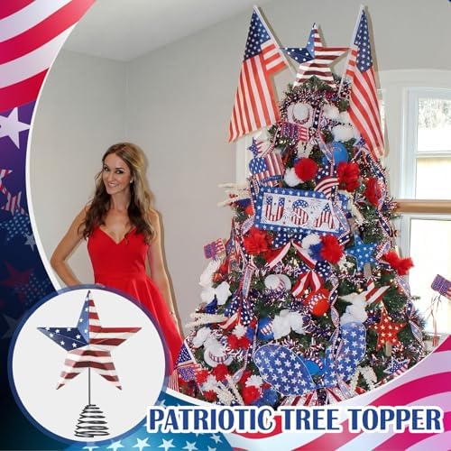 Halloscume Rustic Patriotic Tree Topper 7.8 in Metal Star Tree Topper Red Blue White Trees Ornament for 250th Anniversary Veteran's Day Indoor Outdoor Home Decor Holiday Party Supplies - Image 4