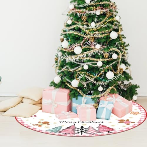 Blosssound Christmas Tree Skirt Buffalo Plaid,48 Inch,Holly,Pink - Image 6