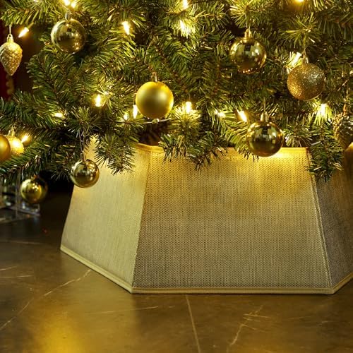Blissun Fabric Christmas Tree Collar, Hexagonal Shiny Tree Ring, Willow Christmas Tree Skirt for Christmas Tree Decorations (Shiny Gold) - Image 5