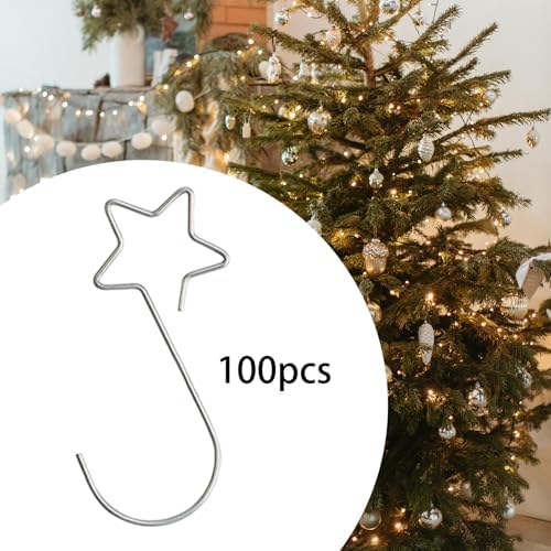 100 Pieces Star Shaped Christmas Ornament Hooks Christmas Tree Hangers Hanging Clips Bauble Hooks Made of Metal for Use Suitable for Home CHRI, Silver - Image 2