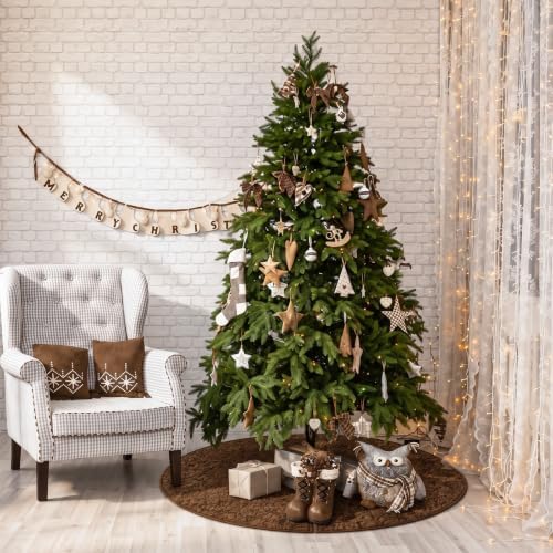 Skylety 48'' Christmas Tree Skirt Rug Embossing Xmas Tree Skirt, Brown - Image 3
