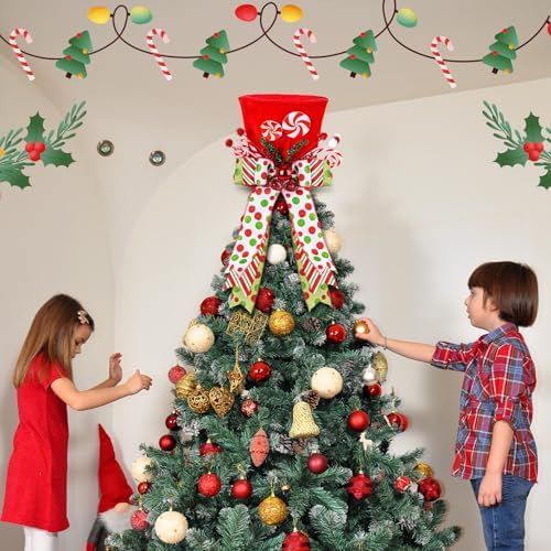 Candy Cane Christmas Tree Topper Hat, Red Velvet Hat,Polka Dot Bow Topper - Image 7