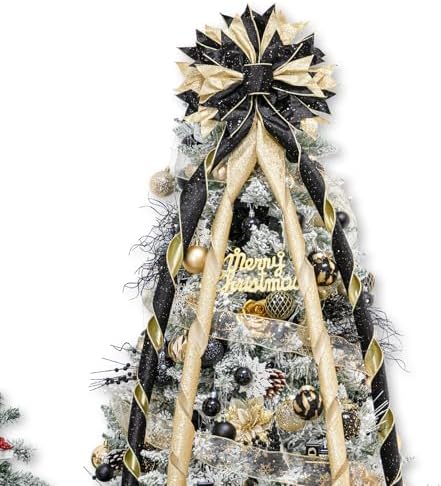 Hismir Large Christmas Tree Topper Bow，Black & Gold 53x13 Inches by Hismir