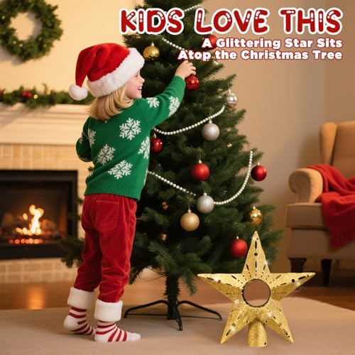 Gold Christmas Tree Topper Star, 12 Inch Glitter Tree Top Decoration, Sparkling Star Ornament for Christmas Tree, Durable ABS Plastic Holiday Decor Accessory, Xmas Tree Topper for Home and Party - Image 3