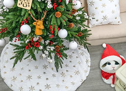 Faux Fur Christmas Tree Skirt,24 inches Luxury Tree Skirt with Gold Snowflake Sequin, Christmas Decorations Holiday Thick Plush Tree Xmas Ornaments???White and Gold,24 Inch??? - Image 6