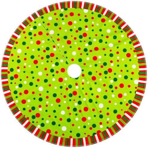 Christmas Tree Skirt 48 Inches, Velvet Stripes Trimmed Tree Skirt with Red Green White Polka Dots Design for Holiday Party Decor by YOSICHY