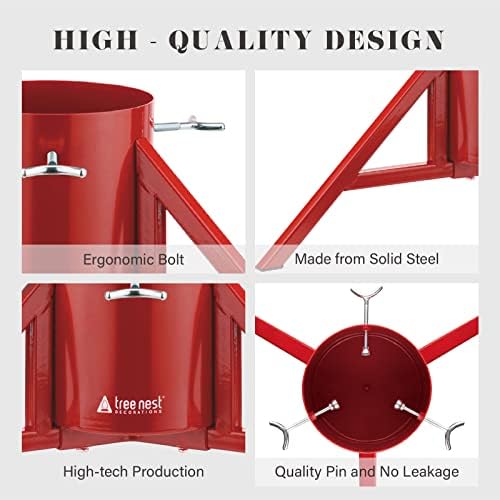 Tree Nest Christmas Tree Stand Base Tree Holder Modern Design for 8.5ft Real Trees Steel Stable for Xmas Tree Decoration Geometric (Medium, Red) - Image 4