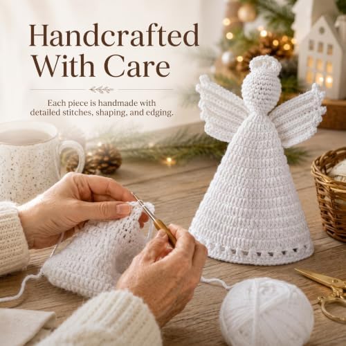 Syhood 10 Inch Crochet Angle Christmas Tree Topper Boho Christmas Ornament Farmhouse Holiday Xmas Decor for Xmas Trees Ornament Party Decoration - Image 4