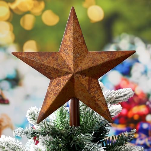Morningro 12'' Rusty Christmas Star Tree Topper Metal Tree Topper, Classic by MorningRo