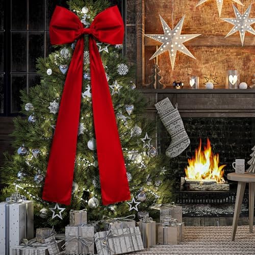 Daifunli 20 x 47 Inches Giant Satin Bow Christmas Tree Topper,Red - Image 6