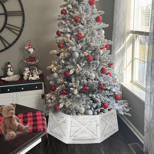 [2025 New] Natural Wood Christmas Tree Collar Stand for Real Trees up to 7.5ft, Durable Tree Base Cover with Easy Installation, Home Holiday Christmas Decoration (Washer White, D-30 Inch) - Image 3
