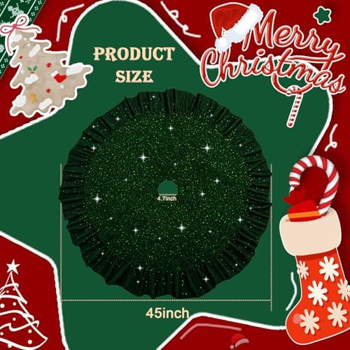 Emerald Green Christmas Tree Skirt Rustic Green Velvet Tree Skirt - Image 3