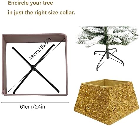Gold Christmas Tree Collars for Atificial Trees, 24 Inch Sparkling Sequins Christmas Skirt, Base Cover,Holiday Home Decor Ring(Medium) - Image 5