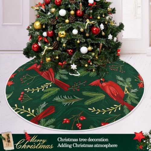ATTX Red Cardinal Bird Christmas Tree Skirt Home Decoration Large Round Tree Skirt 47.2 Inches - Image 5