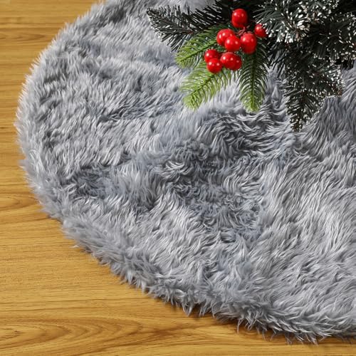 Sattiyrch 36 Inch White Faux Fur Christmas Tree Skirt – Soft Plush Tree Base Cover for 4-5.5 ft Tree, Foldable, Non-Slip Backing, Holiday Decoration for Home, Office or Gift,(Grey, 36in) by Sattiyrch
