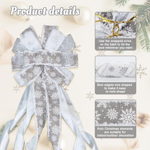 Large Christmas Tree Topper Bow 52x13 Inch, Pre-Tied Wired Wreath Ribbon - Image 2