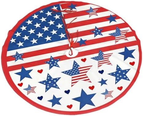Christmas Tree Skirt, American Flag Stars Independence Day 4th of July Xmas Large Tree Mat, New Year Festive Holiday Party Decorations 36" inches by Mount+Hour
