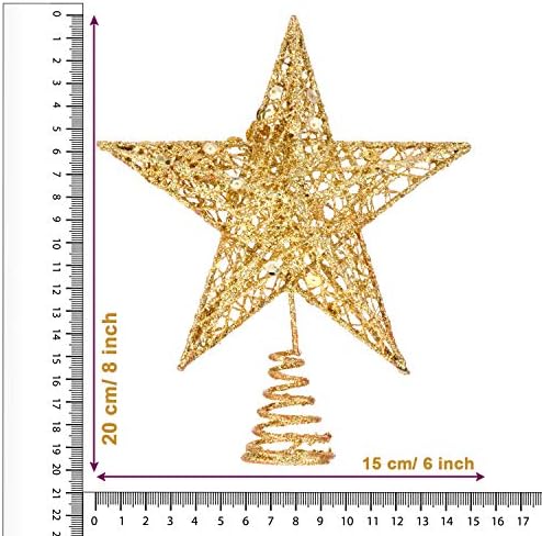 Bememo 8 Inches Glitter Star Christmas Tree Topper Shimmery,Gold - Image 2